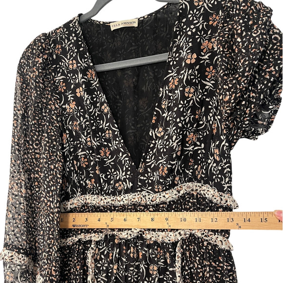 NEW! Ulla Johnson XS Primrose Dark Floral Silk Dress Boho Patchwork Long Sleeve - Picture 12 of 12